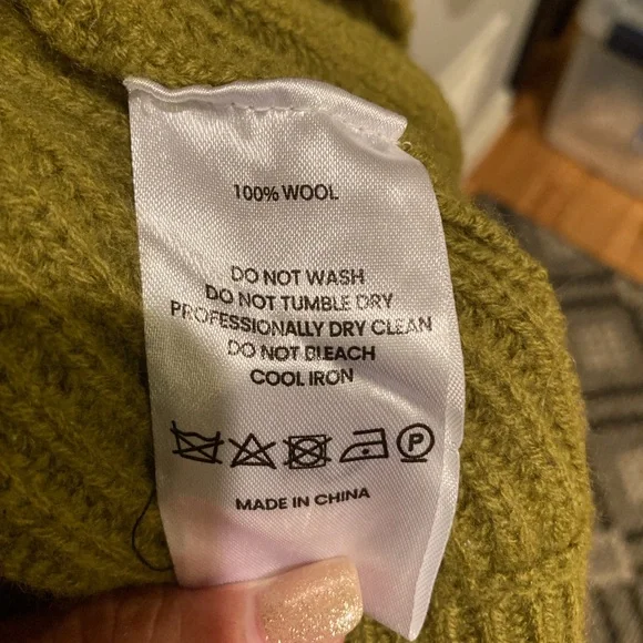 Silk Maison 100% Wool Career Office Chunky Avocado Green Fall Sweater Coat SZ S - Picture 13 of 16